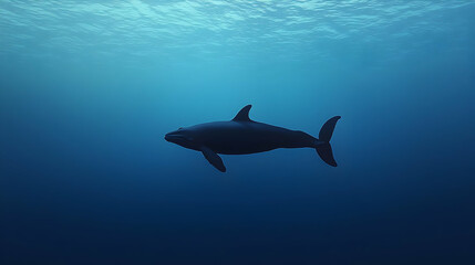 Fototapeta premium Pixelated Humpback Whale Silhouette Swimming in Deep Blue Ocean Water