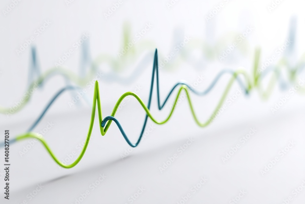Poster colorful wave patterns created with flexible wires on a white surface highlighting design and creati