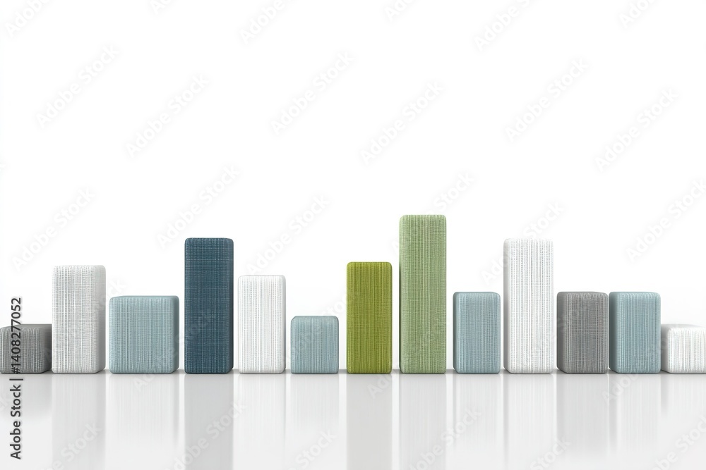 Aufkleber colorful textile blocks in varying heights arranged on a reflective surface in a minimalist setting