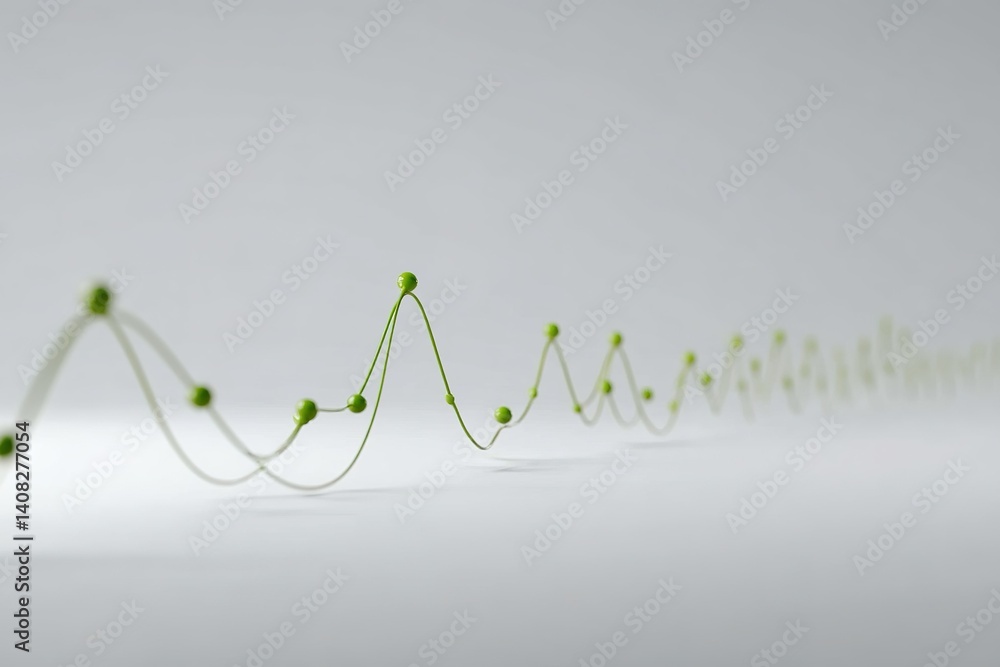 Poster green wave pattern created by string and beads on a light background showcasing artistic design
