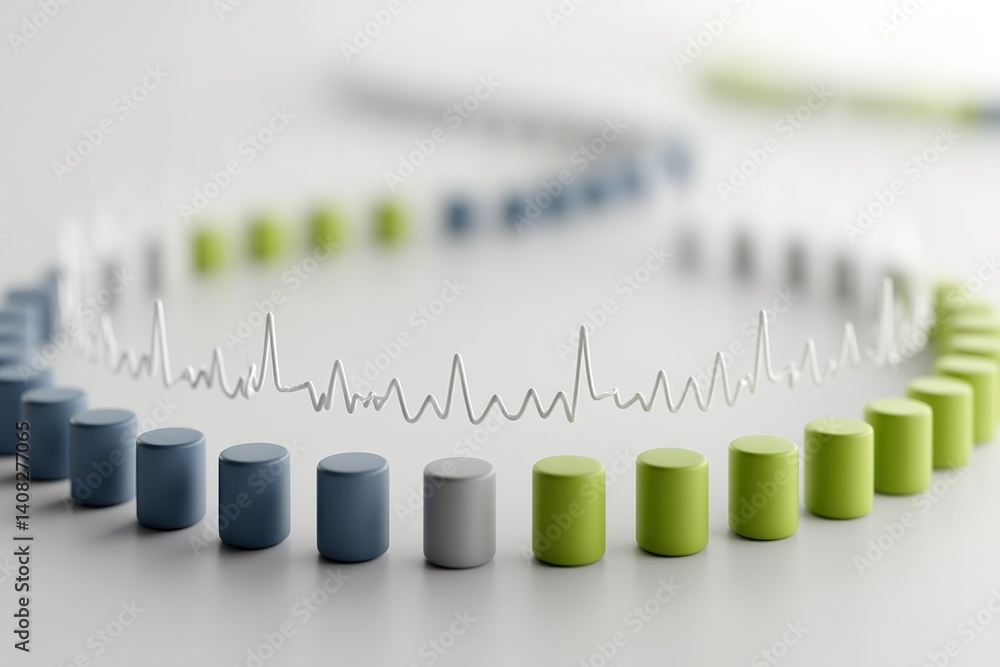 Poster colorful cylindrical counters arranged in a circular pattern with ecg line in a modern design settin