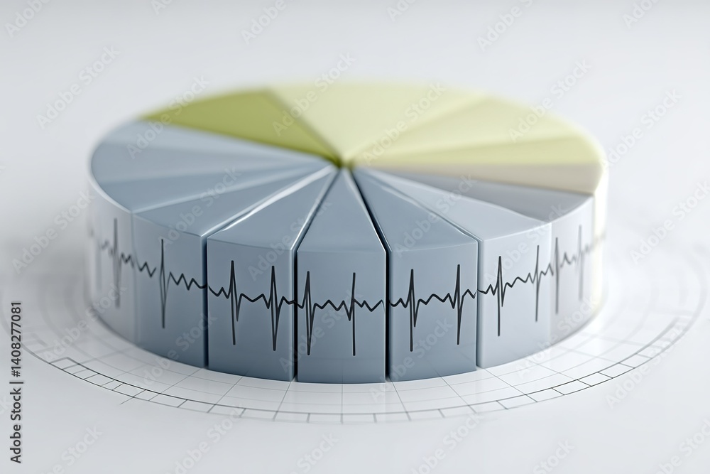 Poster data visualization in healthcare analytics using pie chart design with heartbeat representation in a