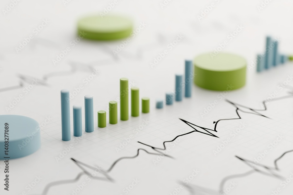 Poster colorful 3d bar graphs and circular figures displayed on a medical graph representing data analysis 