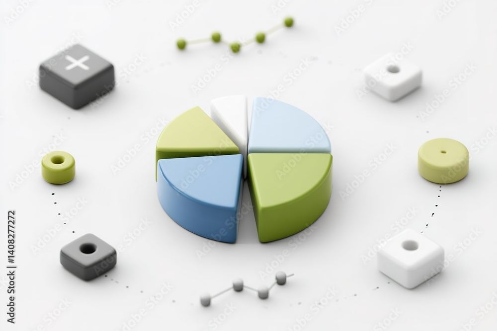 Aufkleber colorful abstract pie chart surrounded by geometric shapes on a white background representing data a