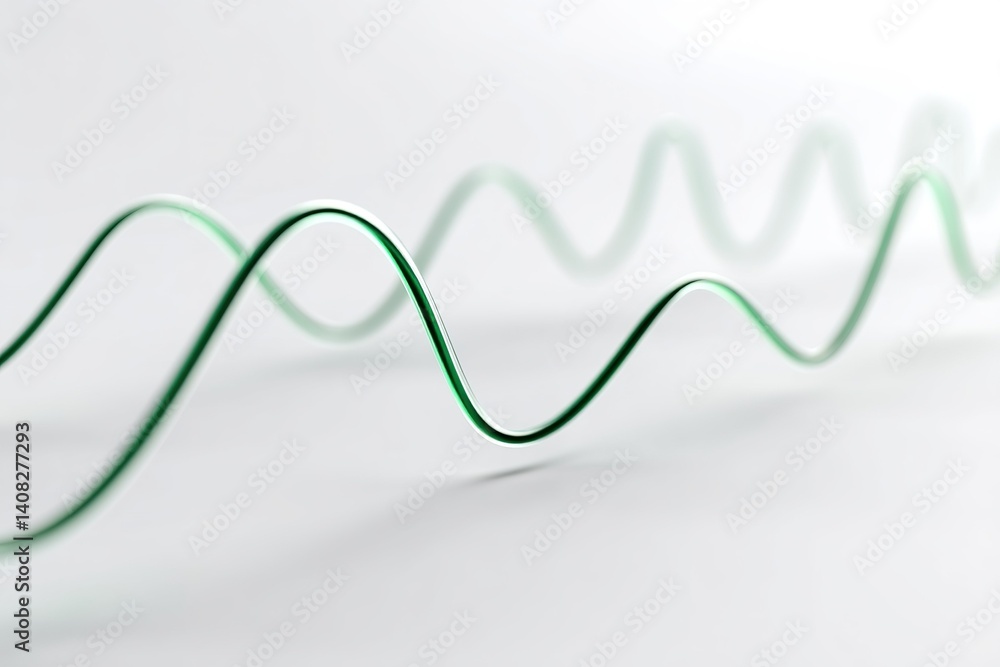 Aufkleber curved green wire showcasing elegant waves on a white background in a minimalistic and modern design