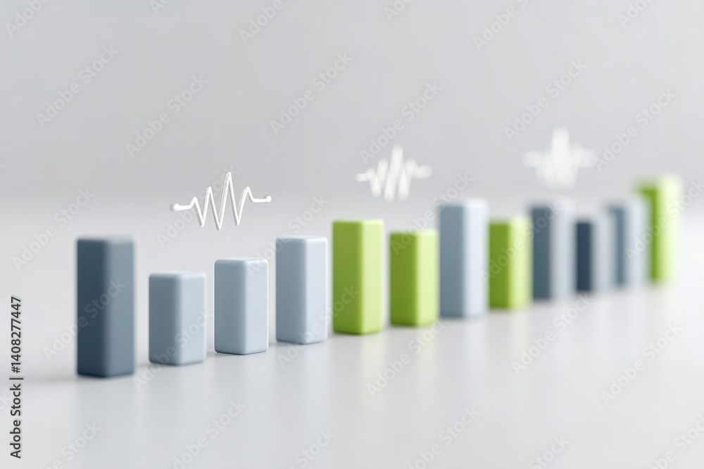 Poster growth metrics showcased through bar graphs with sound wave graphics in a light workspace setting