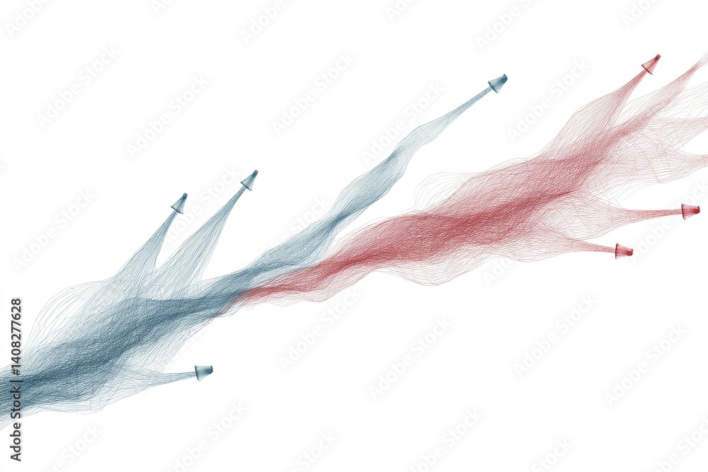 Aufkleber abstract digital illustration of flowing lines in blue and red representing movement and energy in a