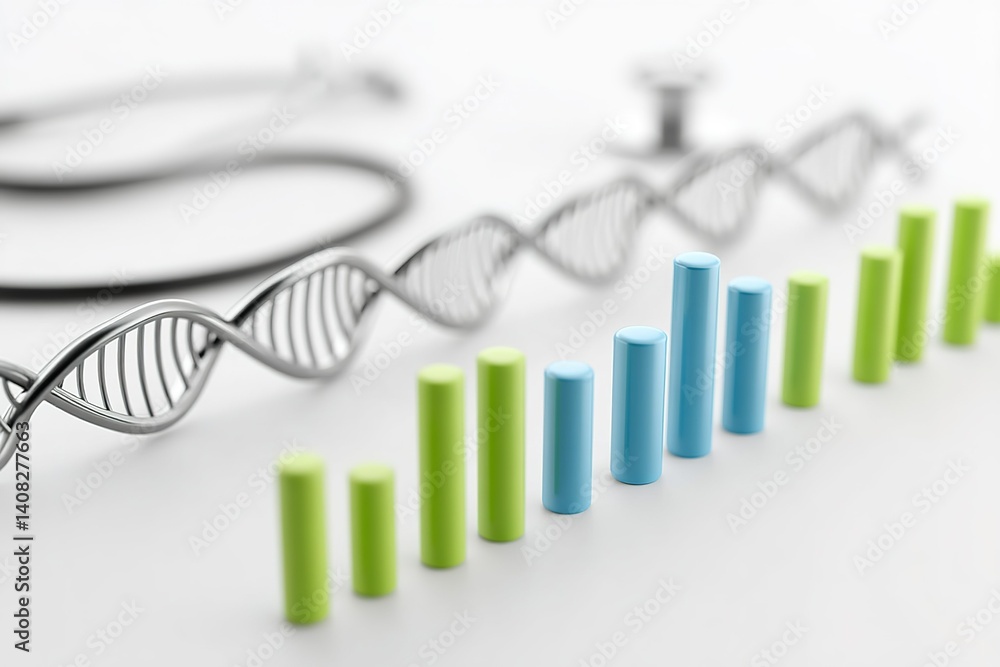 Aufkleber analysis of genetic research tools, showcasing charts and dna models used in a laboratory setting