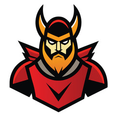 A red devil head vector illustration, a fiery evil mascot symbol