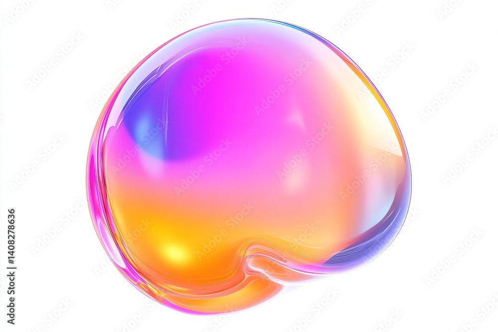 Poster iridescent sphere with vibrant color gradients on a clean white background in a studio setting