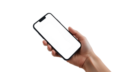 Photo of hand holding a smartphone isolated on transparent background.png