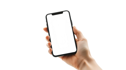 Photo of hand holding a smartphone isolated on transparent background.png