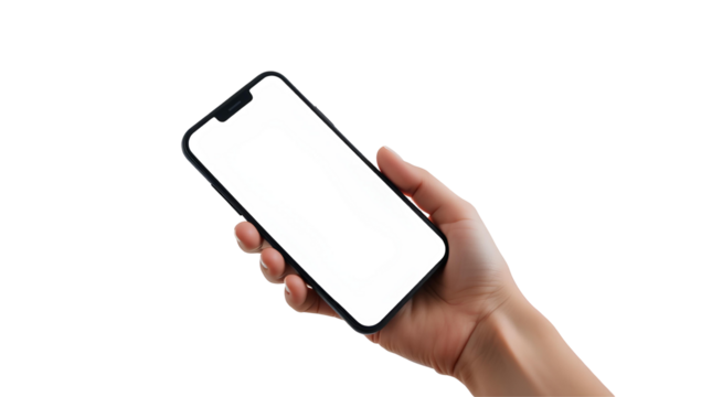 Photo of hand holding a smartphone isolated on transparent background.png