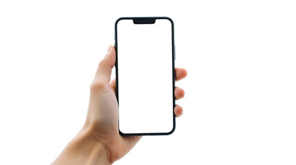 Photo of hand holding a smartphone isolated on transparent background.png