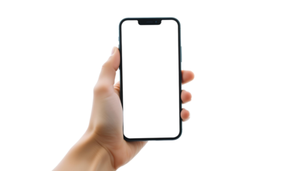 Photo of hand holding a smartphone isolated on transparent background.png