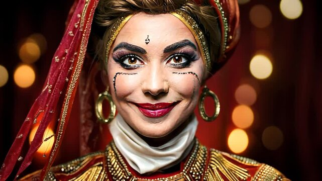 Colorful Traditional Costume with Ornate Makeup