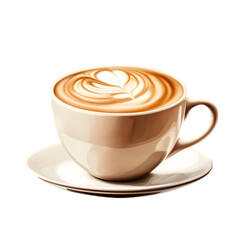 Creamy Cappuccino in White Ceramic Cup with Heart Shaped Latte Art on Saucer for Cozy Coffee Moments