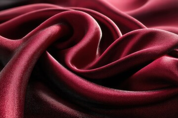 Deep red silk folds with shiny flowing texture and soft elegant curves luxurious digital art wallpaper for fashion fabric backgrounds and textile design