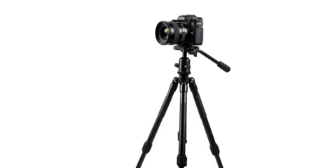 camera on tripod isolated on white background
