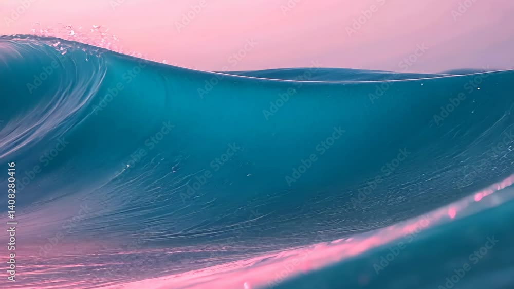 Poster waves shimmer with ethereal light at sunset creating a mesmerizing blend of colors above the ocean s