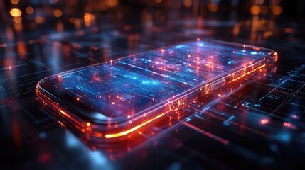 Glowing smartphone depicting digital information and technological connectivity