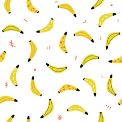 Yellow bananas seamless pattern. Tropical print. Vector hand drawn illustration.
