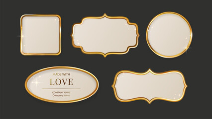 Frame Golden Gold Luxury Metal Royal 3d Border Shape Ramadan Holiday Islam Oriental Casino Ornament Label Set Traditional Invitation Emblem