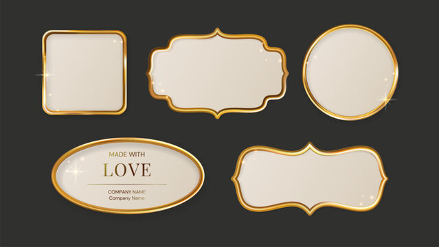 Frame Golden Gold Luxury Metal Royal 3d Border Shape Ramadan Holiday Islam Oriental Casino Ornament Label Set Traditional Invitation Emblem
