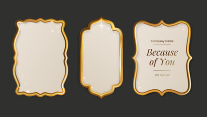 Frame Golden Gold Banner Label Luxury Metal Royal 3d Border Shape Ramadan Holiday Islam Oriental Casino Ornament Set Traditional Invitation Emblem