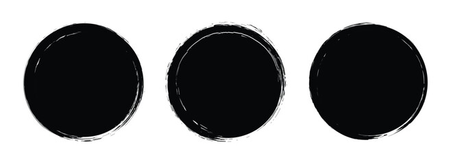 Grunge Black Circle Brush Strokes Set on White Background