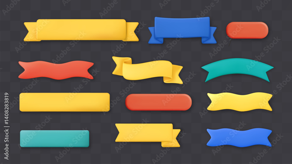 Aufkleber 3d ribbon banner text box plastic title strip badge curve label vector design set tag frame