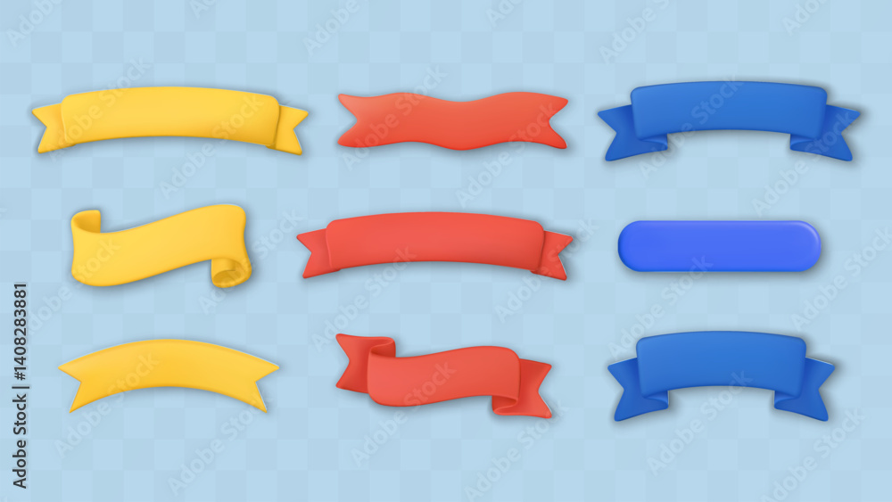 Aufkleber 3d ribbon banner text box plastic title strip badge curve label vector design set tag frame