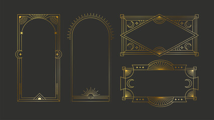Golden Frame Art Deco Set Geometric Card Border Banner Element Line Modern Vector Elegant Vintage Boho Celestial Luxury Art Nouveau Collection