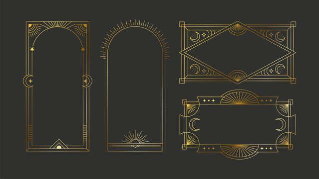 Golden Frame Art Deco Set Geometric Card Border Banner Element Line Modern Vector Elegant Vintage Boho Celestial Luxury Art Nouveau Collection