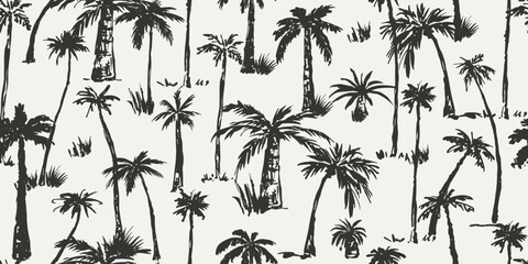 Modern exotic seamless pattern. Different palm trees. Tropical leaves. Palm foliage. Print for luxury fashion fabric, clothes, wallpaper. Hand drawn  style. Grunge sketch texture. © olechkaart