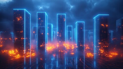 Fototapeta premium Futuristic Neon City with Glowing Skyscraper Grid