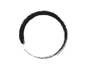 Black Ink Brush Circle, Minimal Zen Round Frame Design Element, Grunge circle made of black ink on the white background.