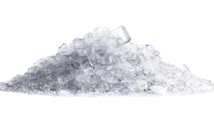 Pile of crushed ice with light sparkle, isolated on white, photorealistic PNG texture