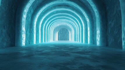 Illuminated ice archways frozen cavern digital art ethereal environment wide angle gigapixel standard scale concept