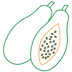 Papaya Fruit Line Art Vector for Kids Hand Drawing and Learning – Simple Tropical Fruit Outline Illustration