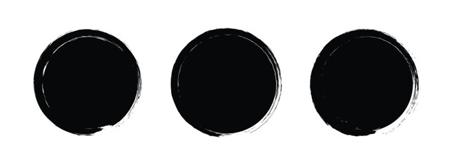 Grunge Black Circle Brush Strokes Set on White Background