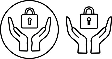 Hands holding the vector lock icon for safety. Security is characterized by an icon. The contour being edited. The best flat vector icon.