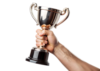 Hand of the person with a sports cup isolated on white background png