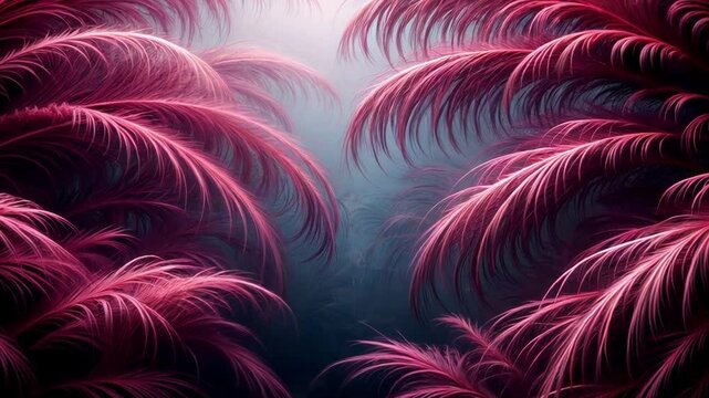 Smooth camera flight over palm leaves into tropical forest
