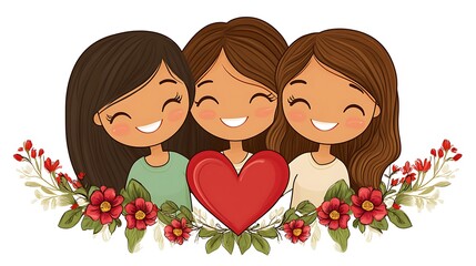 Three joyful girls embrace friendship and affection.