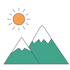 Sun peaking from majestic mountains editable icon. Vector illustration

