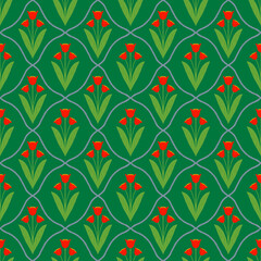 seamless pattern with tulips on green background. Elegant Endless Design ideal for Fabric, Wrapping Paper. spring summer Garden