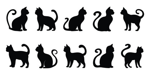 Elegant Black Cat Silhouettes in Various Poses