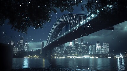 Obraz premium Sydney Harbour Bridge shining at night with city skyline lights high resolution picture