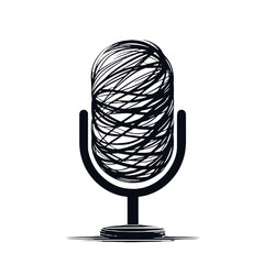 Abstract sketch of a microphone, black and white, audio recording tool on a white background with copy space